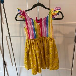 Size 10 Elizabeth Kate Colorful Striped and Yellow Rainbow Kids Dress